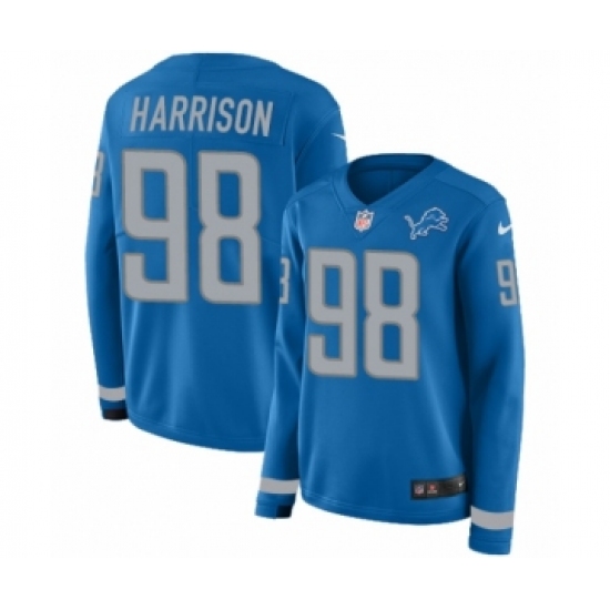 Women's Nike Detroit Lions 98 Damon Harrison Limited Blue Therma Long Sleeve NFL Jersey