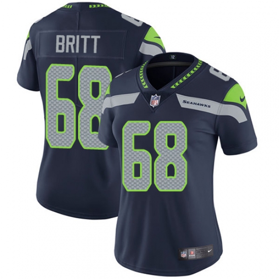 Women's Nike Seattle Seahawks 68 Justin Britt Elite Steel Blue Team Color NFL Jersey