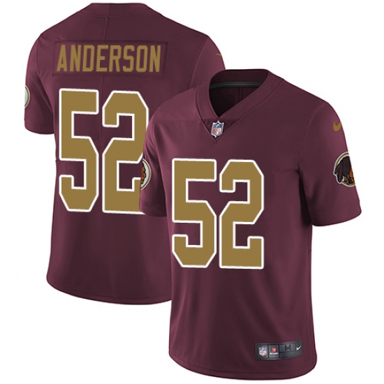 Men's Nike Washington Redskins 52 Ryan Anderson Burgundy Red/Gold Number Alternate 80TH Anniversary Vapor Untouchable Limited Player NFL Jersey