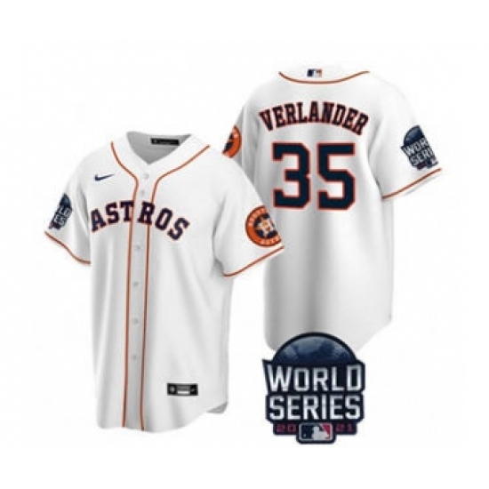 Men's Houston Astros 35 Justin Verlander 2021 White World Series Cool Base Stitched Baseball Jersey