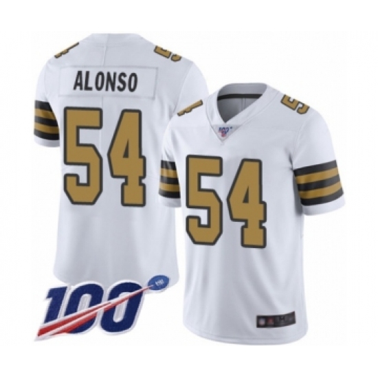 Youth New Orleans Saints 54 Kiko Alonso Limited White Rush Vapor Untouchable 100th Season Football Jersey