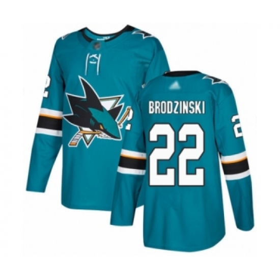 Youth San Jose Sharks 22 Jonny Brodzinski Authentic Teal Green Home Hockey Jersey