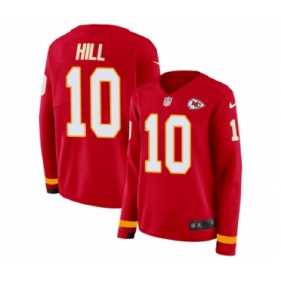 Women's Nike Kansas City Chiefs 10 Tyreek Hill Limited Red Therma Long Sleeve NFL Jersey