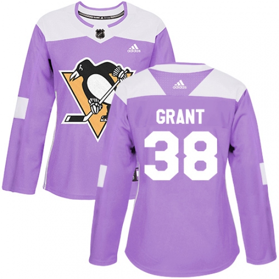 Women's Adidas Pittsburgh Penguins 38 Derek Grant Authentic Purple Fights Cancer Practice NHL Jersey