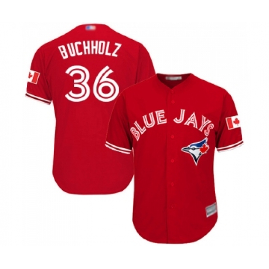 Youth Toronto Blue Jays 36 Clay Buchholz Replica Scarlet Alternate Baseball Jersey