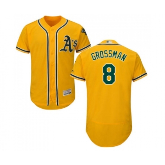 Men's Oakland Athletics 8 Robbie Grossman Gold Alternate Flex Base Authentic Collection Baseball Jersey