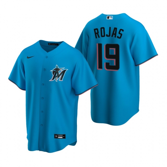 Men's Nike Miami Marlins 19 Miguel Rojas Blue Alternate Stitched Baseball Jersey