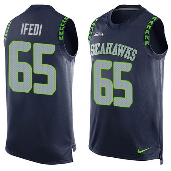 Men's Nike Seattle Seahawks 65 Germain Ifedi Limited Steel Blue Player Name & Number Tank Top NFL Jersey