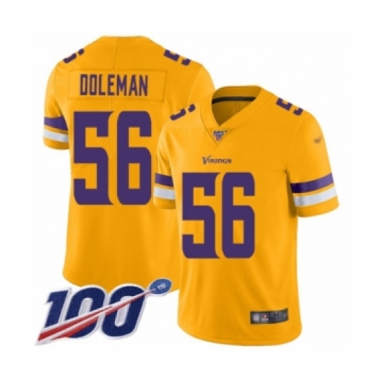 Men's Minnesota Vikings 56 Chris Doleman Limited Gold Inverted Legend 100th Season Football Jersey