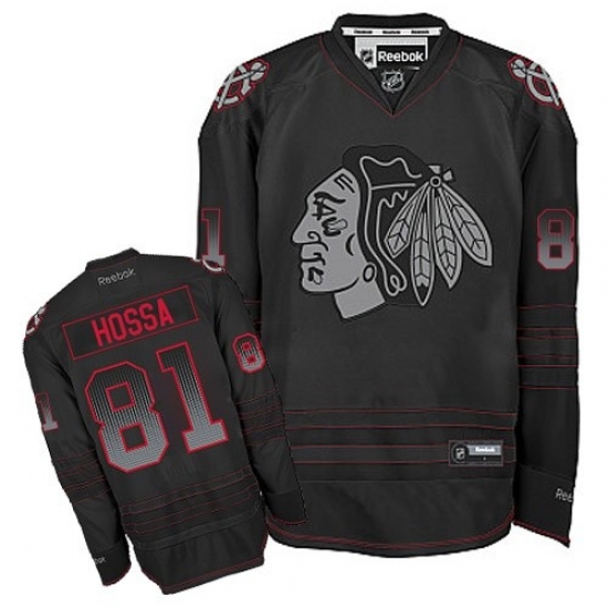 Men's Reebok Chicago Blackhawks 81 Marian Hossa Authentic Black Accelerator NHL Jersey