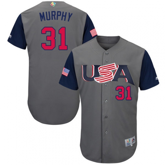 Men's USA Baseball Majestic 31 Daniel Murphy Gray 2017 World Baseball Classic Authentic Team Jersey