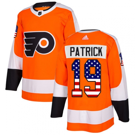 Men's Adidas Philadelphia Flyers 19 Nolan Patrick Authentic Orange USA Flag Fashion NHL Jersey