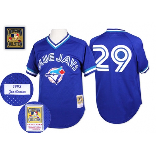 Men's Mitchell and Ness Toronto Blue Jays 29 Joe Carter Replica Blue Throwback MLB Jersey