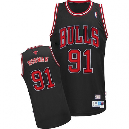 Men's Adidas Chicago Bulls 91 Dennis Rodman Authentic Black Throwback NBA Jersey