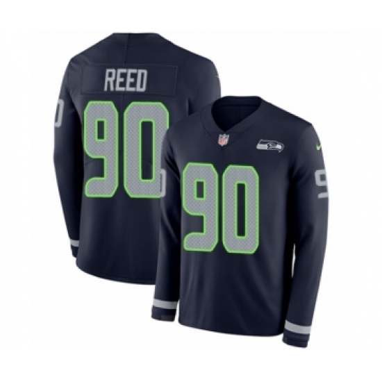 Men's Nike Seattle Seahawks 90 Jarran Reed Limited Navy Blue Therma Long Sleeve NFL Jersey