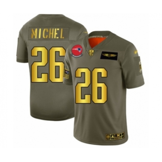 Men's New England Patriots 26 Sony Michel Olive Gold 2019 Salute to Service Limited Football Jersey