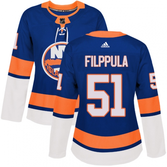 Women's Adidas New York Islanders 51 Valtteri Filppula Premier Royal Blue Home NHL Jersey