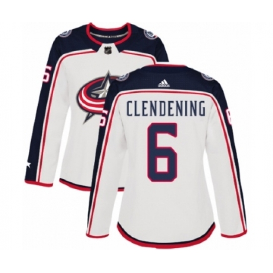 Women's Adidas Columbus Blue Jackets 6 Adam Clendening Authentic White Away NHL Jersey