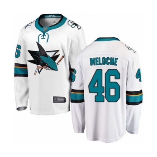 Youth San Jose Sharks 46 Nicolas Meloche Fanatics Branded White Away Breakaway Hockey Jersey