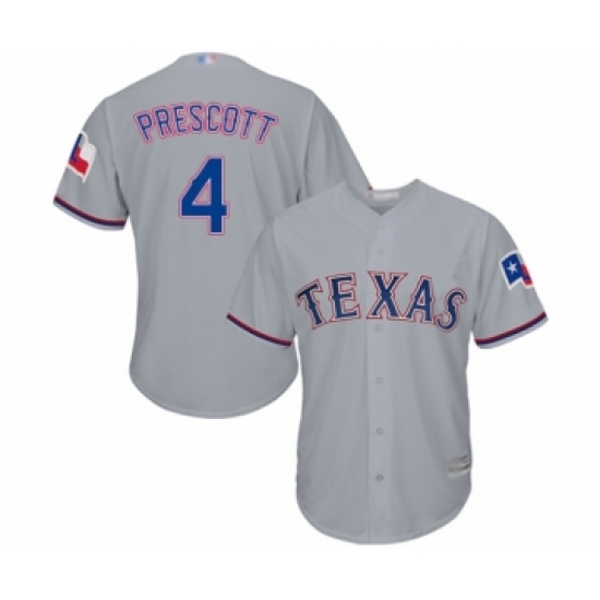 Men's Texas Rangers 4 Dak Prescott Replica Grey Road Cool Base Baseball Jersey