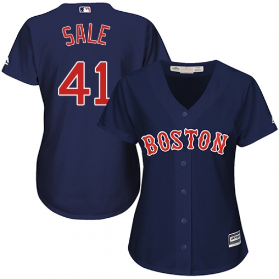 Women's Majestic Boston Red Sox 41 Chris Sale Replica Navy Blue Alternate Road MLB Jersey