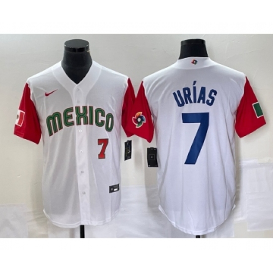 Men's Mexico Baseball 7 Julio Urias Number 2023 White Red World Classic Stitched Jersey3