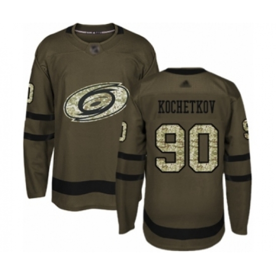 Men's Carolina Hurricanes 90 Pyotr Kochetkov Authentic Green Salute to Service Hockey Jersey