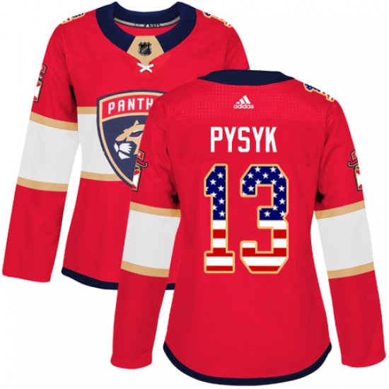 Women's Adidas Florida Panthers 13 Mark Pysyk Authentic Red USA Flag Fashion NHL Jersey