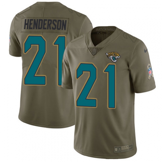 Youth Jacksonville Jaguars 21 C.J. Henderson Olive Stitched Limited 2017 Salute To Service Jersey