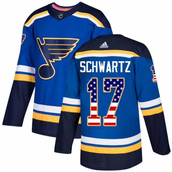 Men's Adidas St. Louis Blues 17 Jaden Schwartz Authentic Blue USA Flag Fashion NHL Jersey