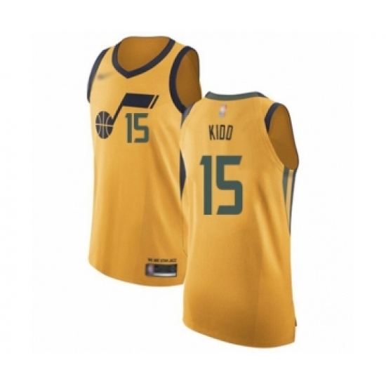 Men's Utah Jazz 15 Stanton Kidd Authentic Gold Basketball Jersey Statement Edition