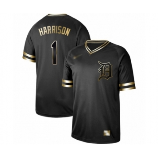 Men's Detroit Tigers 1 Josh Harrison Authentic Black Gold Fashion Baseball Jersey