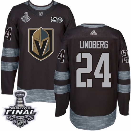 Men's Adidas Vegas Golden Knights 24 Oscar Lindberg Authentic Black 1917-2017 100th Anniversary 2018 Stanley Cup Final NHL Jersey