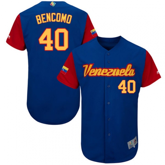 Men's Venezuela Baseball Majestic 40 Omar Bencomo Royal Blue 2017 World Baseball Classic Authentic Team Jersey