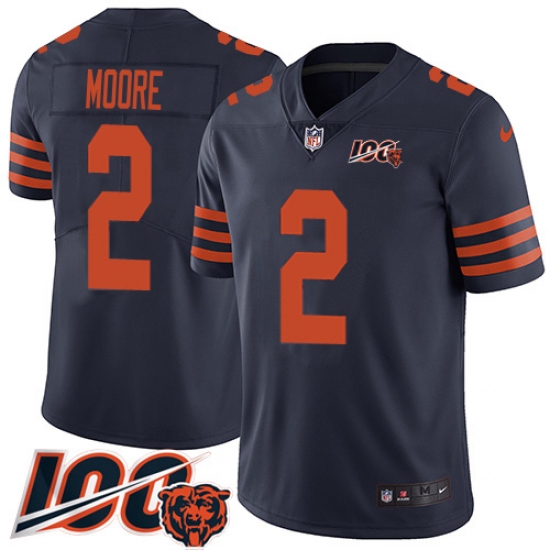 Men's Chicago Bears 2 D.J. Moore Navy Blue Alternate Stitched NFL 100th Season Vapor Limited Jersey