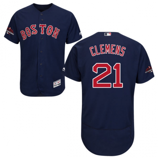 Men's Majestic Boston Red Sox 21 Roger Clemens Navy Blue Alternate Flex Base Authentic Collection 2018 World Series Champions MLB Jersey