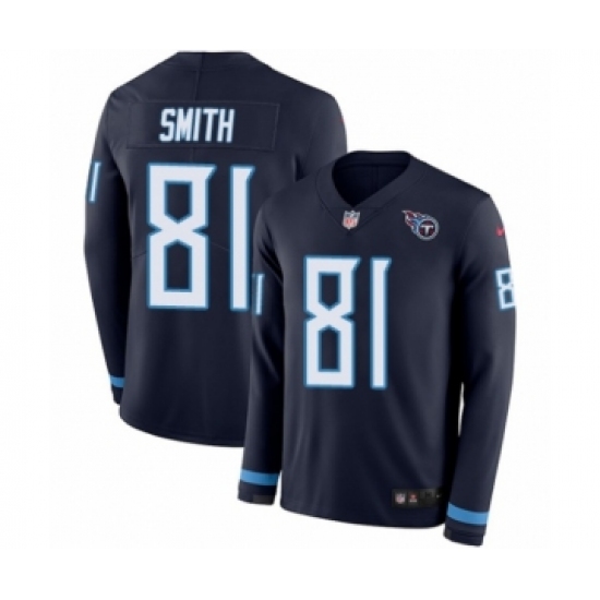 Men's Nike Tennessee Titans 81 Jonnu Smith Limited Navy Blue Therma Long Sleeve NFL Jersey