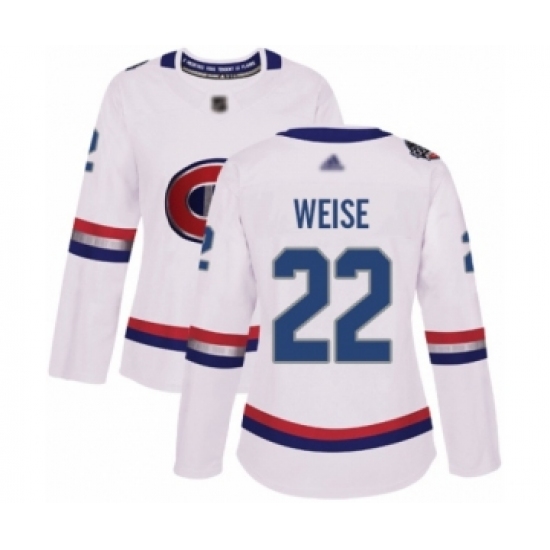 Women's Montreal Canadiens 22 Dale Weise Authentic White 2017 100 Classic Hockey Jersey