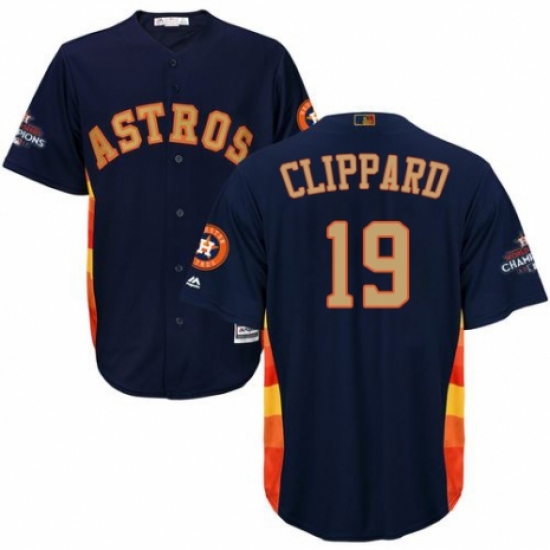 Youth Majestic Houston Astros 19 Tyler Clippard Authentic Navy Blue Alternate 2018 Gold Program Cool Base MLB Jersey