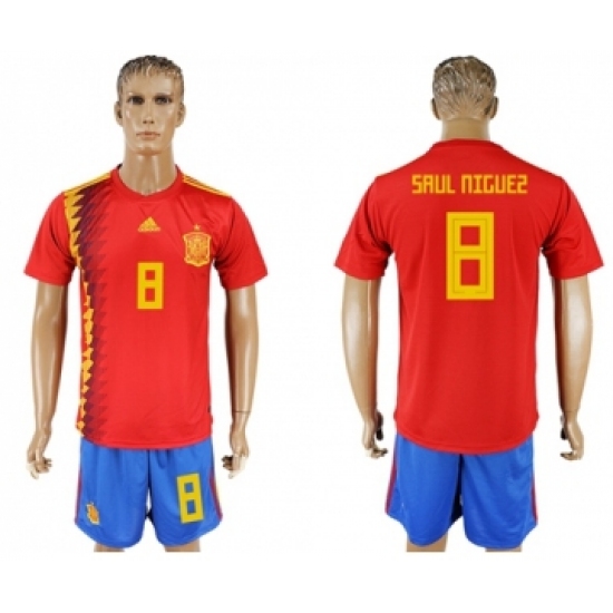 Spain 8 Saul Niguez Home Soccer Country Jersey