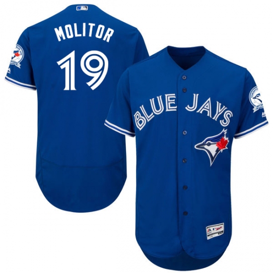 Men's Majestic Toronto Blue Jays 19 Paul Molitor Blue Alternate Flex Base Authentic Collection MLB Jersey