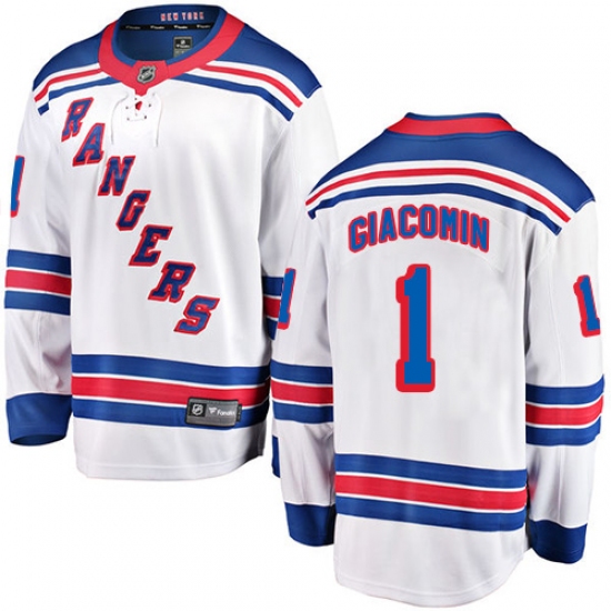 Men's New York Rangers 1 Eddie Giacomin Fanatics Branded White Away Breakaway NHL Jersey