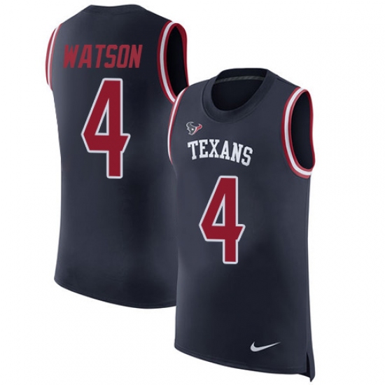 Men's Nike Houston Texans 4 Deshaun Watson Limited Navy Blue Rush Player Name & Number Tank Top NFL Jersey