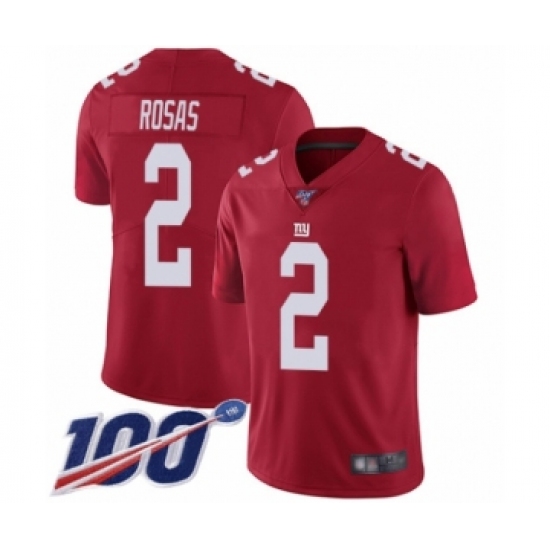 Men's New York Giants 2 Aldrick Rosas Red Limited Red Inverted Legend 100th Season Football Jersey