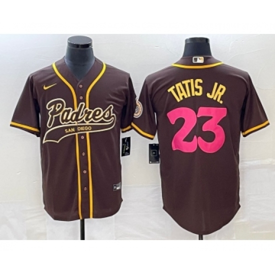 Men's San Diego Padres 23 Fernando Tatis Jr Brown NEW 2023 City Connect Cool Base Stitched Jersey