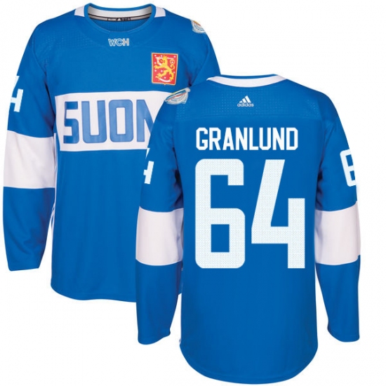 Men's Adidas Team Finland 64 Mikael Granlund Premier Blue Away 2016 World Cup of Hockey Jersey