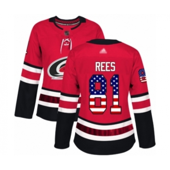 Women's Carolina Hurricanes 81 Jamieson Rees Authentic Red USA Flag Fashion Hockey Jersey