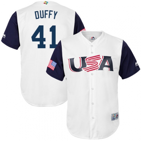 Men's USA Baseball Majestic 41 Danny Duffy White 2017 World Baseball Classic Replica Team Jersey