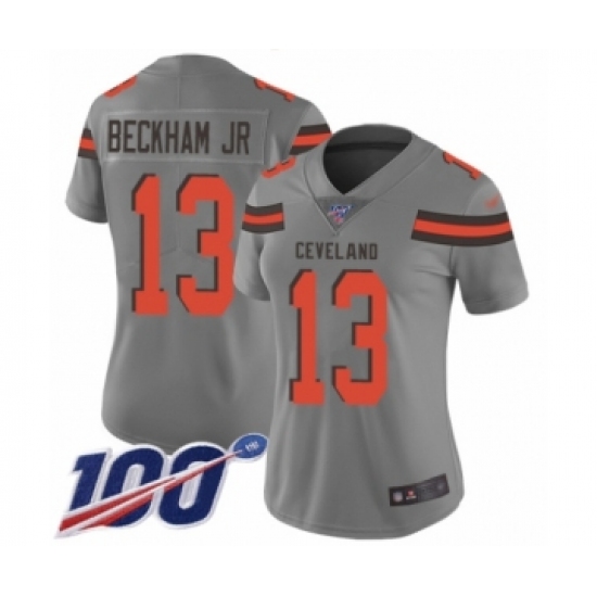 Women's Cleveland Browns 13 Odell Beckham Jr. 100th Season Limited Gray Inverted Legend Football Jersey