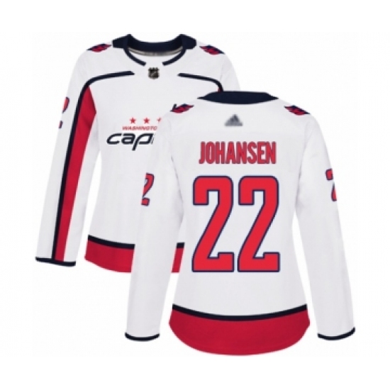 Women's Washington Capitals 22 Lucas Johansen Authentic White Away Hockey Jersey